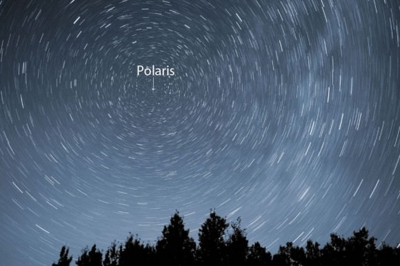 Время экспозиции сосредоточено на Полярисе, Полярной звезде