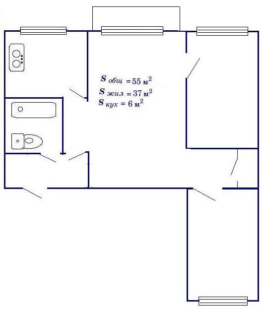 План схема   двокімнатної квартири   хрущовки
